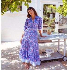 Bell by Alicia Bell Pink Blair Block Print Pink Cotton Silk Maxi Day Dress